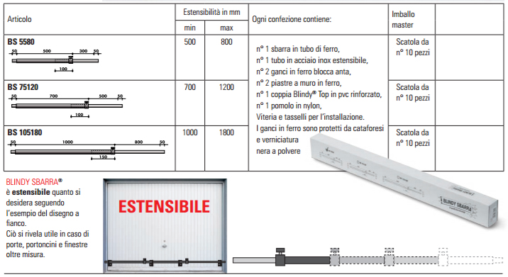 blindy sbarra estensibile misure blindatura serramenti infissi prezzo daolio