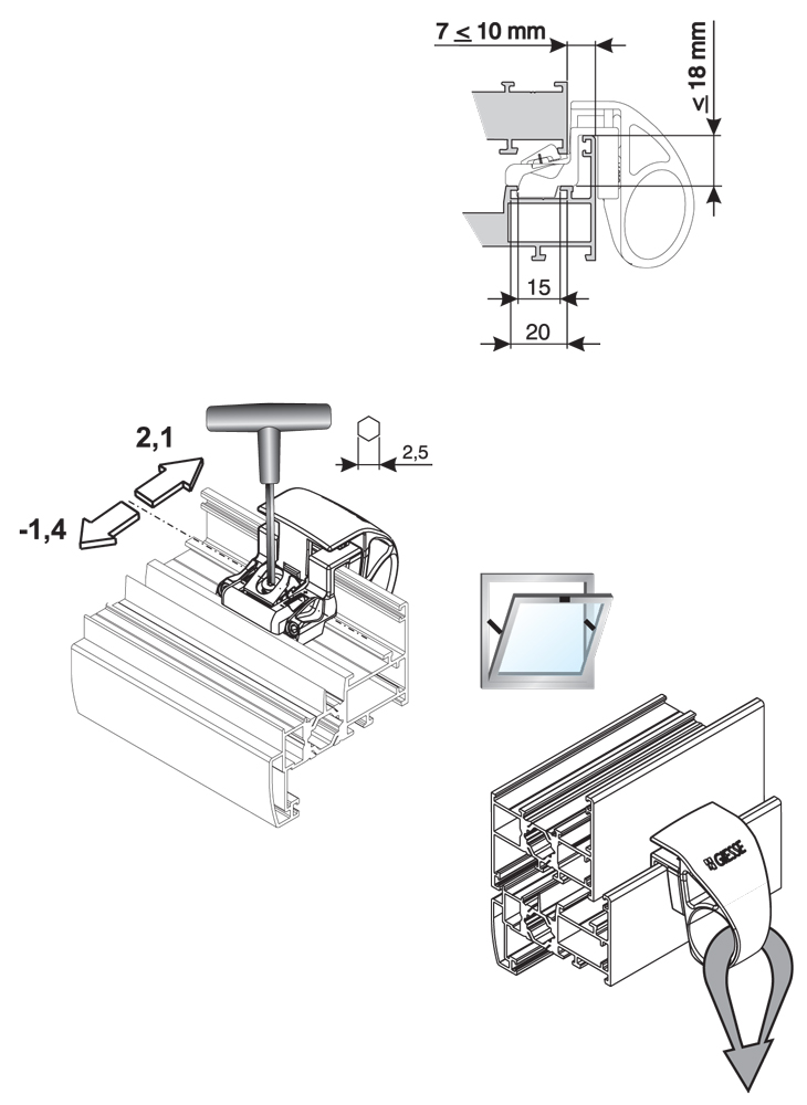 Giesse trinquete Vasistas Doble R Cámara Europea para cerrar ventanas Vasistas
