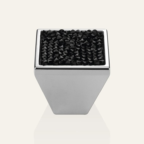 Pomo para muebles Linea Cali Rocas de PB con cristal de color negro azabache Swarowski® y cromo pulido