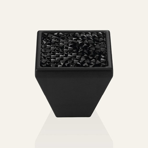 Pomo para muebles Linea Cali Rocas de PB con cristal de color negro azabache Swarowski® y negro mate