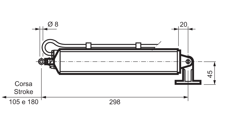 Mingardi D4 Fce - Actuador de varilla para ventanas - Dibujo técnico Mingardi D4 Fce - Attuatore a Stelo per Finestre - Disegno Tecnico
