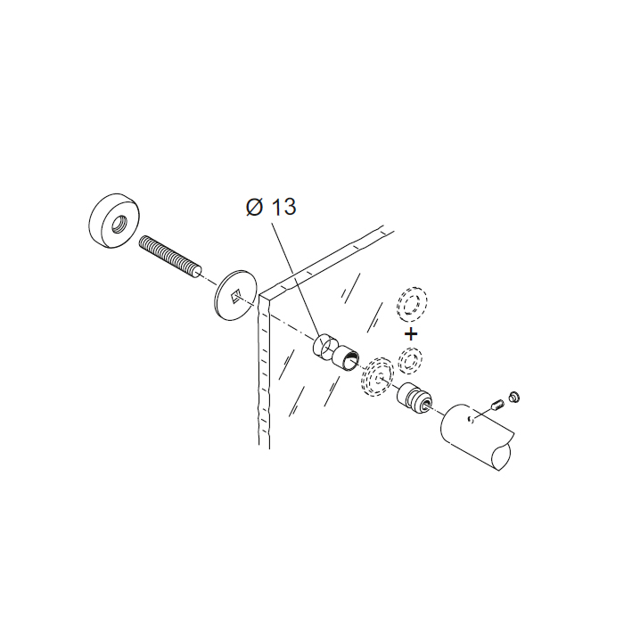 Kit de fijación para las manijas 02 PBA habitación bucles puertas de cristal