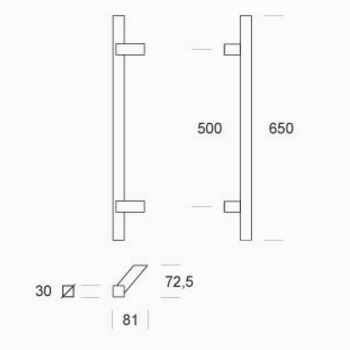 2CQ.111.030I manija PBA en acero inoxidable AISI 316L con perfil cuadrado