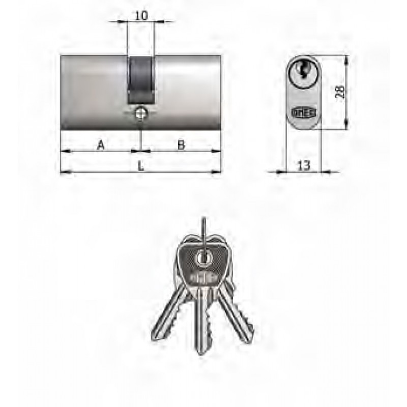 Art.140 / 03 H Omec; Cilindro doble Latón Níquel Oval (5 pernos)