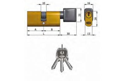 Art.143 / 11 Omec; Cilindro doble con pomo de latón Oval (5 pernos)