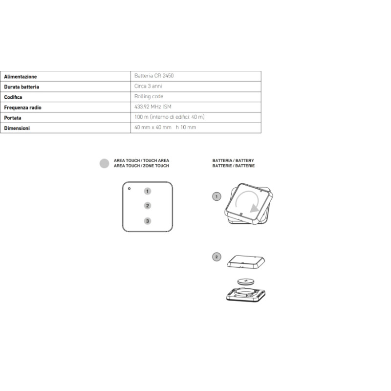AF 870 Comunello Pulsador Radio Rolling Code 433,92 MHz