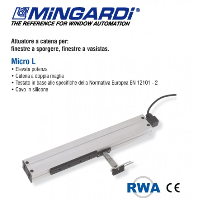 Actuador Cadena Micro L RWA MANERA Mingardi 24V ictus 280-380mm