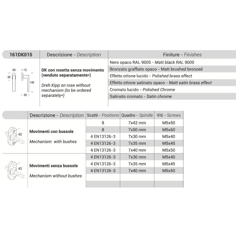 Aura Reguitti Manilla de Ventana DK Oscilobatiente con Roseta Zama