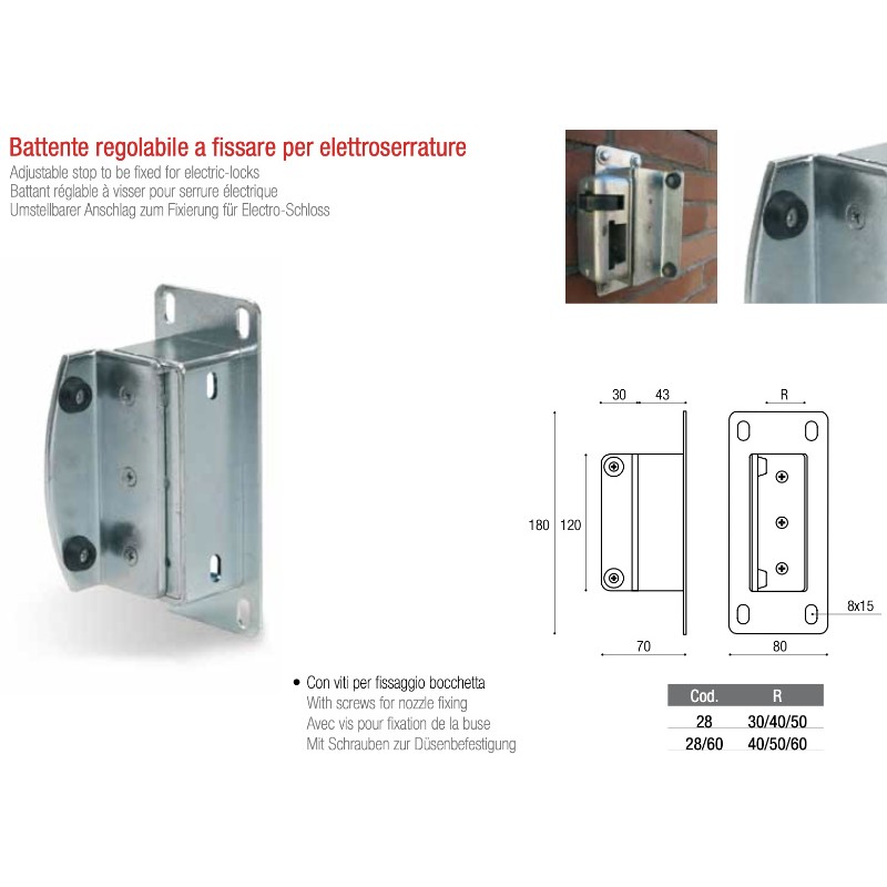 Cerradero Regulable para Fijar Cerraduras Eléctricas Adem 28