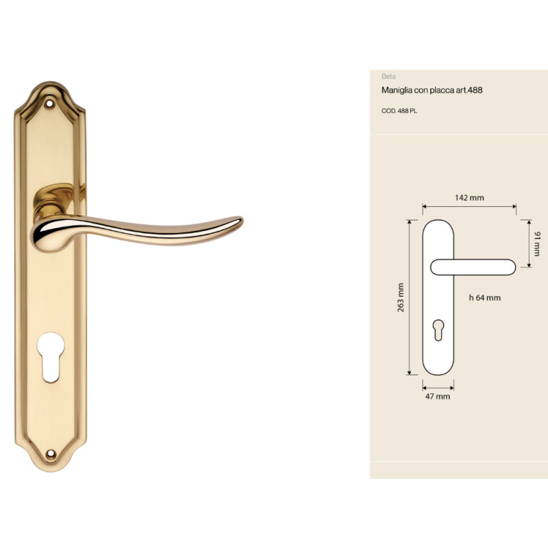 Beta Linea Calì Tirador con Placa para Puerta Interior Estilo Romántico