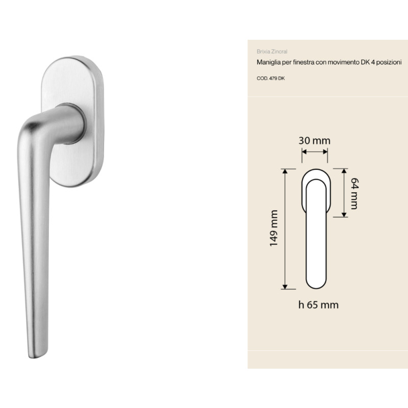 Brixia Zincral Linea Calì Manilla de Ventana DK 4 Posiciones