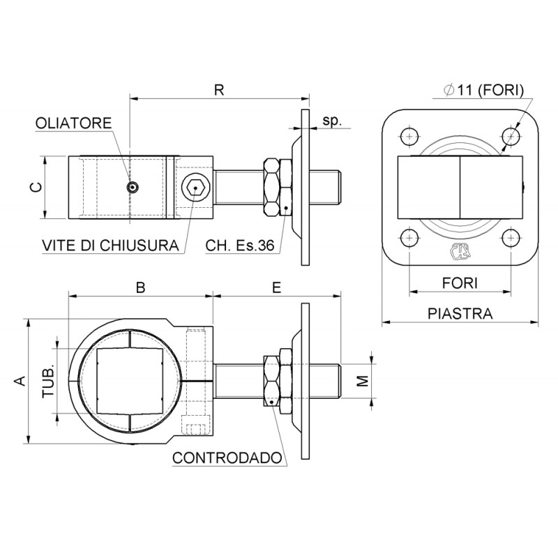 Matrix Cardine con placa y puerta de tuerca oscilación Combiarialdo