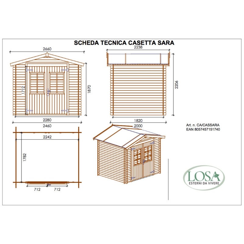 Casita de Madera para Exterior 246x200 cm Sara Losa