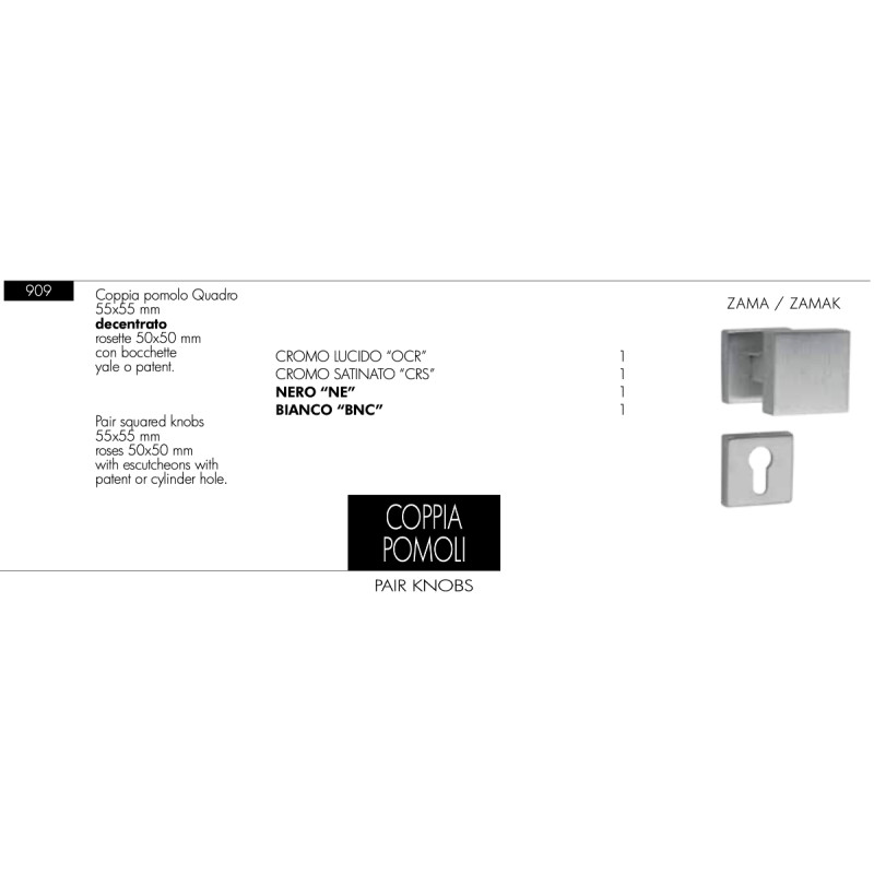 Arieni 909 Par de Pomos Cuadrados para Puerta 55x55 mm Descentrados