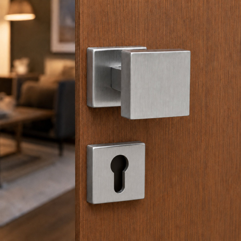 Arieni 909 Par de Pomos Cuadrados para Puerta 55x55 mm Descentrados