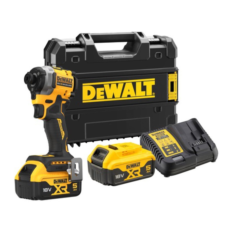 DEWALT DCF900P2T-QW Atornillador de impacto 18V XR BRUSHLESS 1/2” alta  potencia 4 modos con 2 baterías de 5 Ah, cargador y maletín