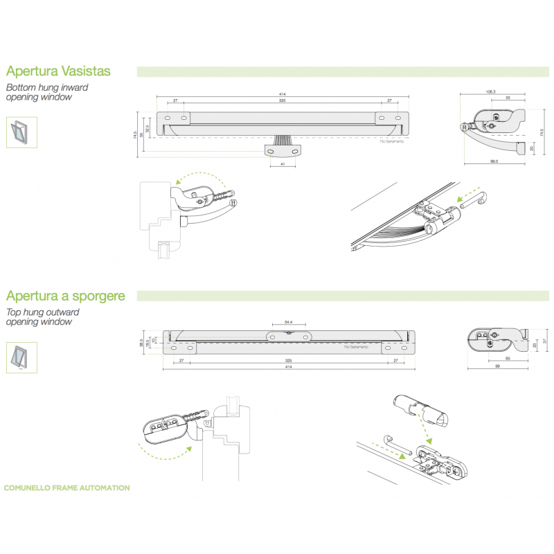 Doble Actuador Cadena Liwin L35 Radio 2W-Net 230V ​L=1250<2500 Comunello Mowin
