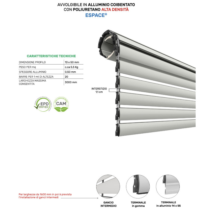Espace Pinto Persiana Enrollable de Aluminio Poliuretano Alta Densidad
