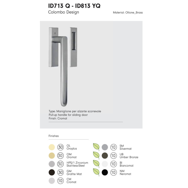 ID713 Q Colombo Tirador para Puerta Elevable Corredera en Latón