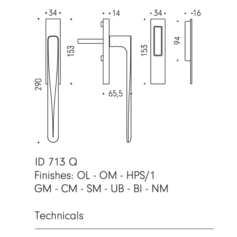 ID713 Q Colombo Tirador para Puerta Elevable Corredera en Latón