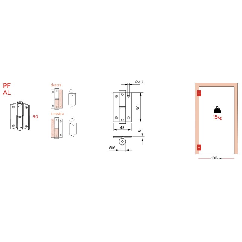 Justor PF 90 Pasador Coplanar Izquierda o Derecha 2 Piezas