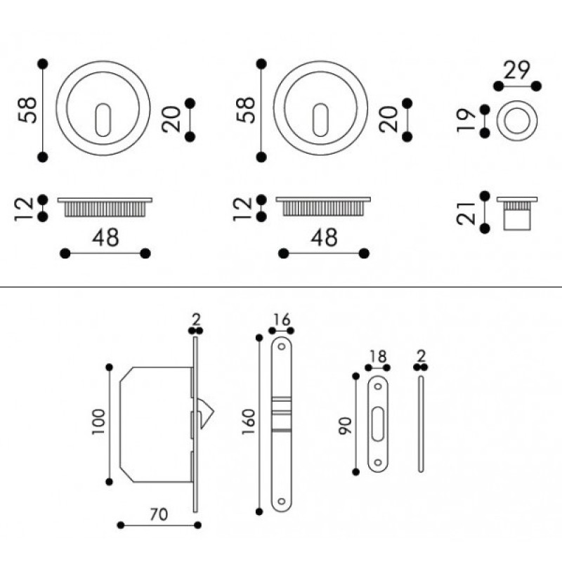 Kit Manilla y Cerradura Redonda Arieni 95 para Puertas Correderas