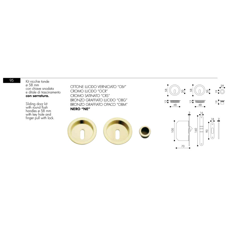 Kit Manilla y Cerradura Redonda Arieni 95 para Puertas Correderas