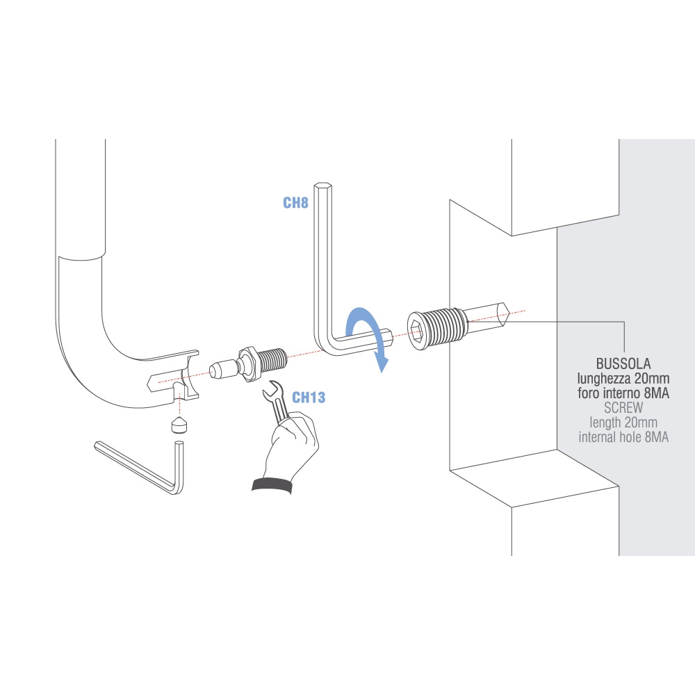 Kit universal de sujeción no pasante para manija de diseño Colombo para puertas de aluminio blindadas de PVC