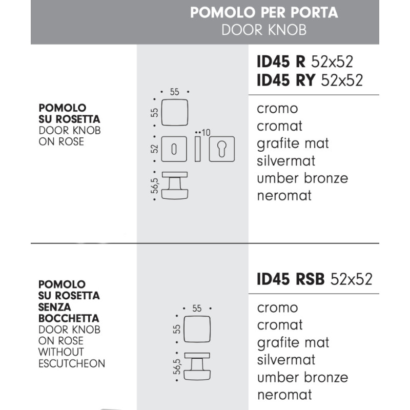Kubo Colombo Design Pomo Giratorio para Puerta 55x55 mm