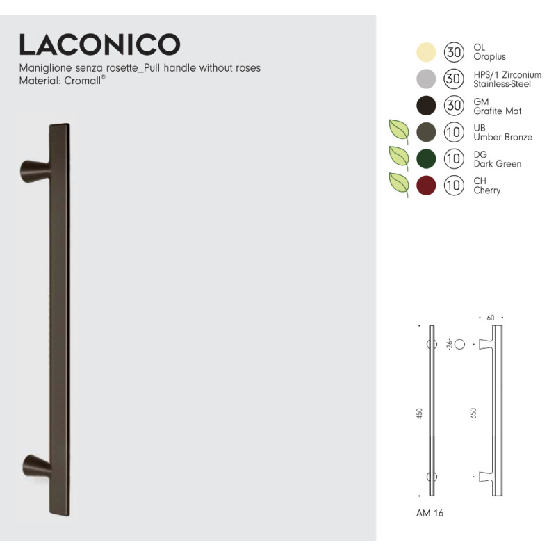 Laconico Colombo Design Tirador para Puerta sin Rosetas Alberto Meda