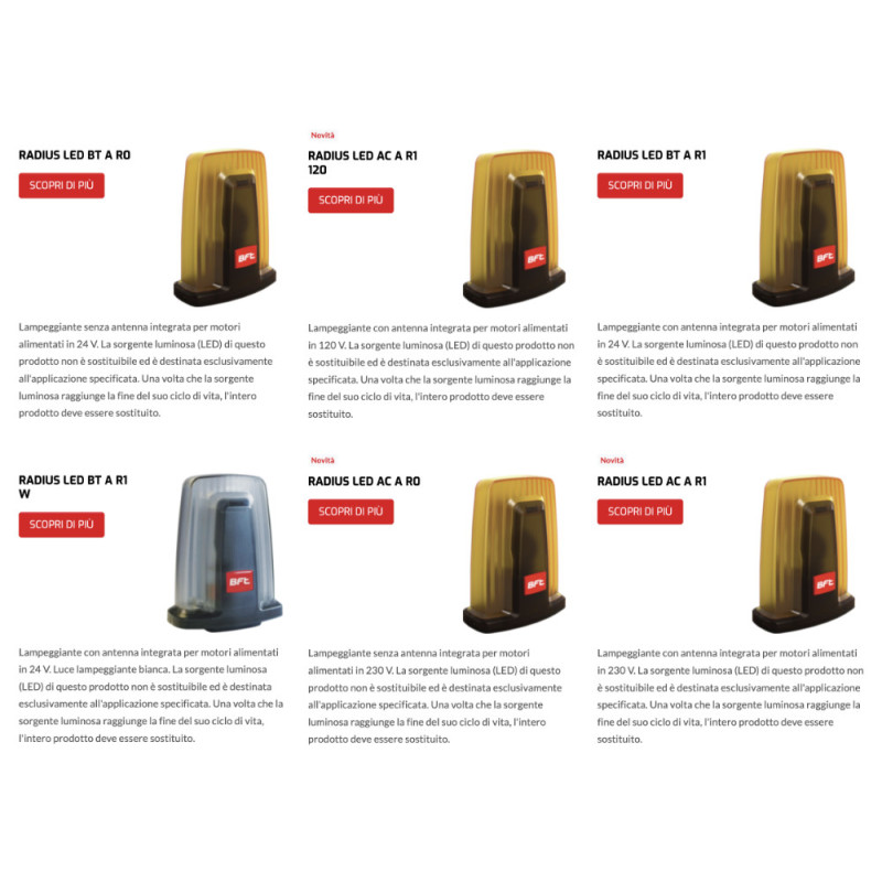 Luz Intermitente para Puerta Automática BFT RADIUS LED Varios Modelos