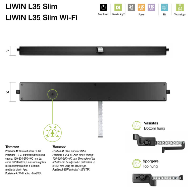 Liwin L35 Slim Comunello Actuador de Cadena para Ventanas