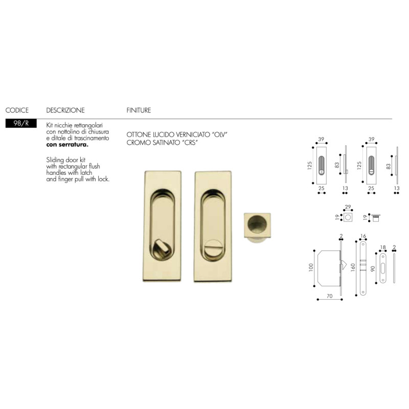 Manilla Rectangular para Puerta Corredera con Cerradura Arieni 98/R