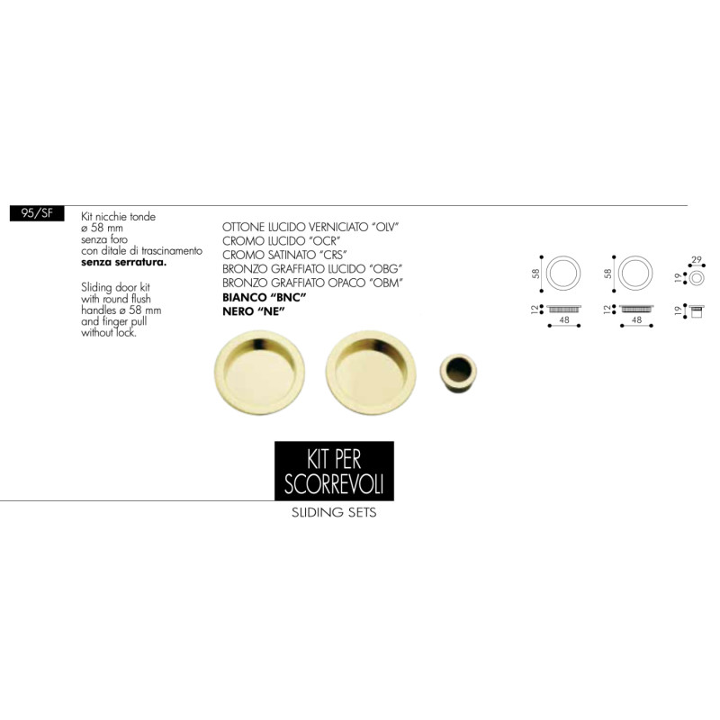 Manillas Empotradas para Puertas Correderas Arieni 95/SF Ø58 mm