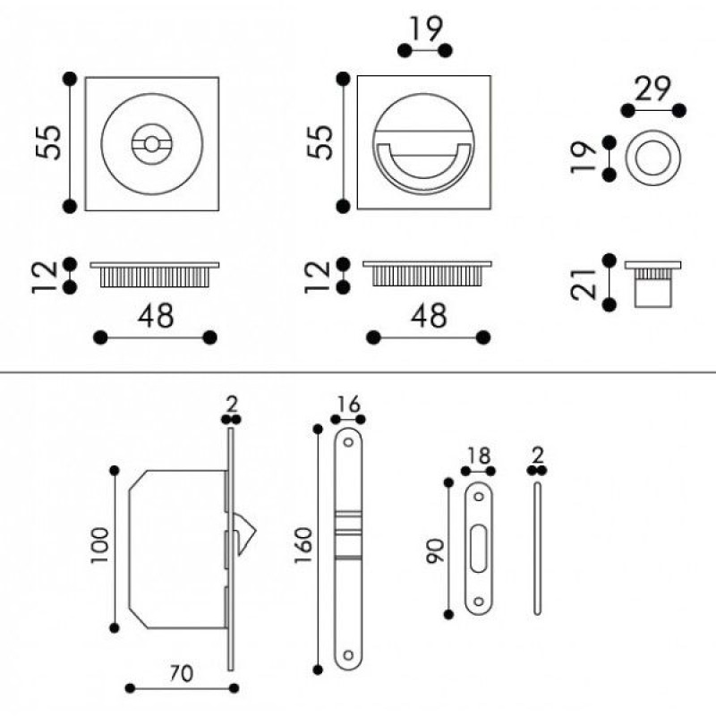 Manillas Cuadradas para Puertas Correderas Arieni 94/AT/Q 55x55 mm