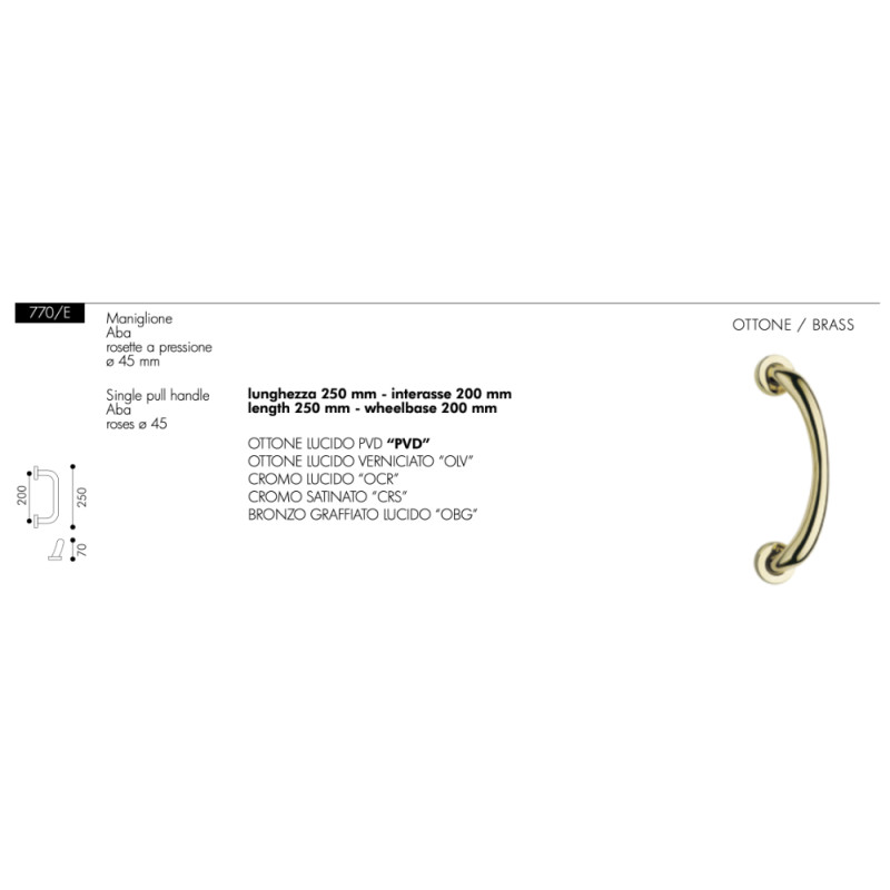Manillón Curvo para Puerta Arieni 770/E Aba 250 mm Ø45 mm
