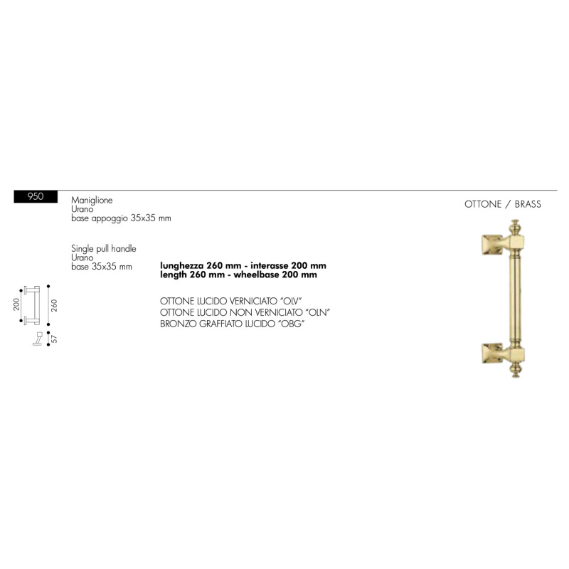 Manillón Clásico de Latón para Puerta Urano Arieni 950 Longitud 260mm