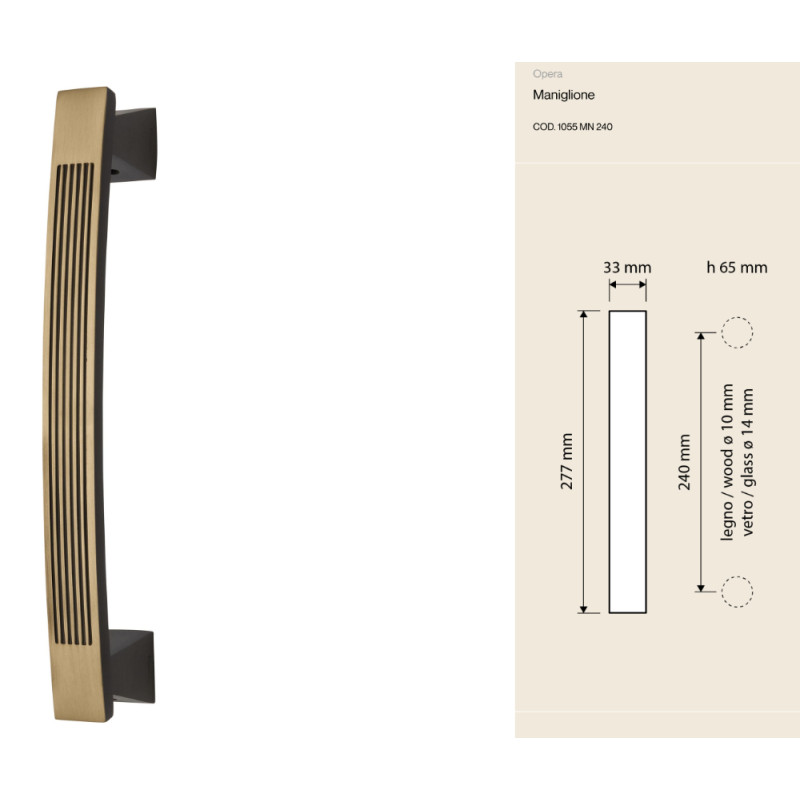 Manillón de Puerta de latón Opera Linea Calì Neoclásico Vintage