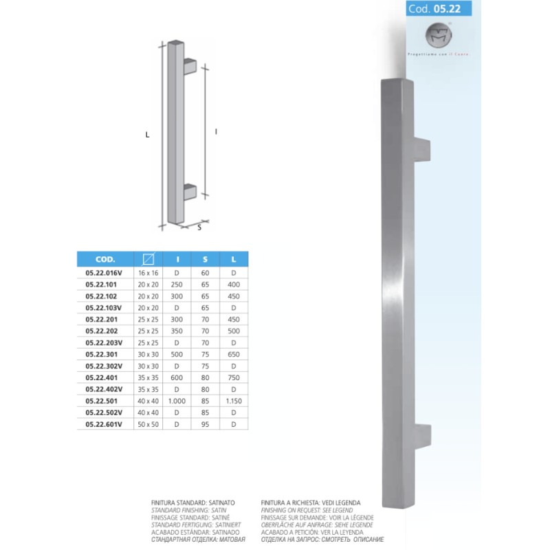 Manillone de Puerta Cuadrado en Acero Inoxidable MPM 05.22