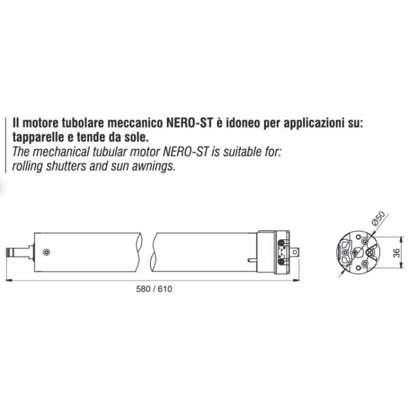 Motor Tubular Ø50 NERO-ST para Persiana Enrollables con Final Carrera Mecánico