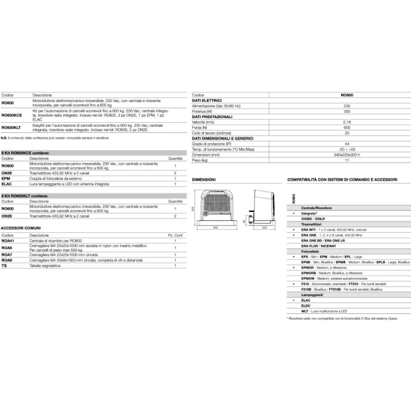 Nice Robo600 Motor para Cancelas Correderas Hasta 600 kg