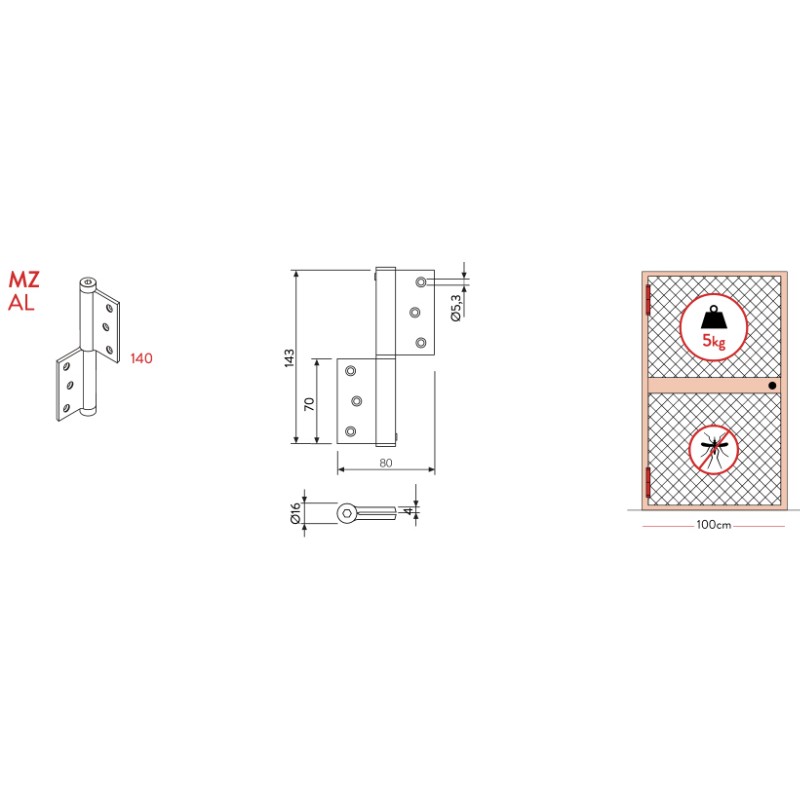 Pasador para Puerta Mosquitera Justor MZ AL 2 Piezas