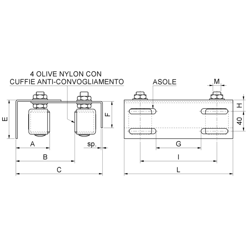 Placa de guía ajustable 4 oliva Nylon corrediza Puerta Combiarialdo