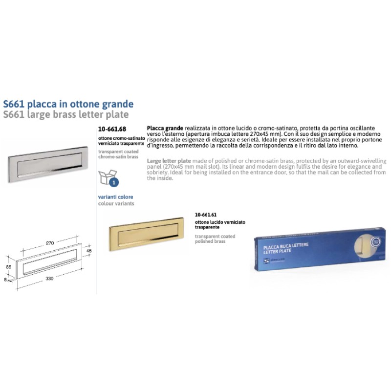 Placa Latón Grande para Buzones Silmec S661 330x85 mm