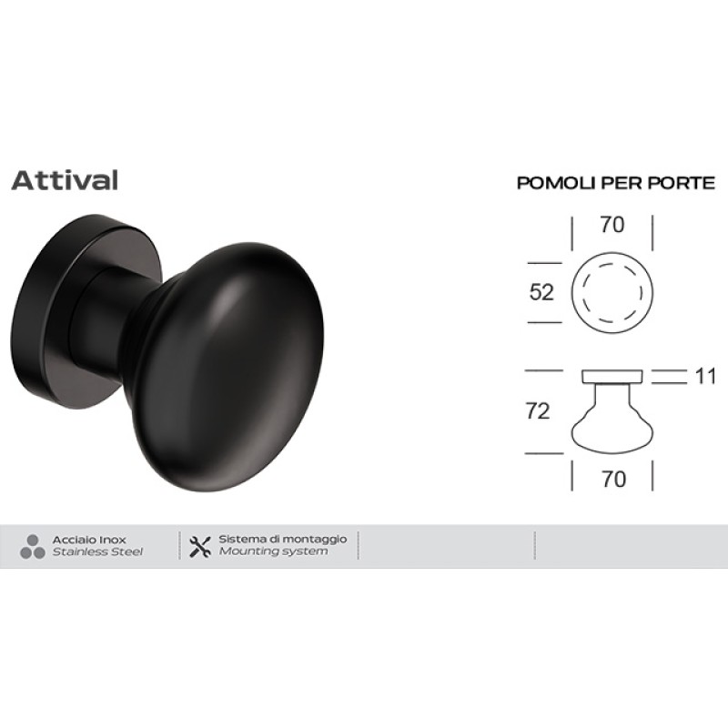 Pomo Fijo de Acero para Puertas Attival Reguitti Inox