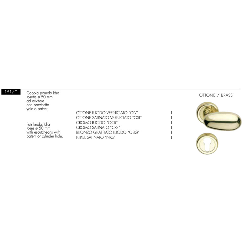 Idra Arieni 151/C Pomo Giratorio para Puerta Ø50 mm Latón