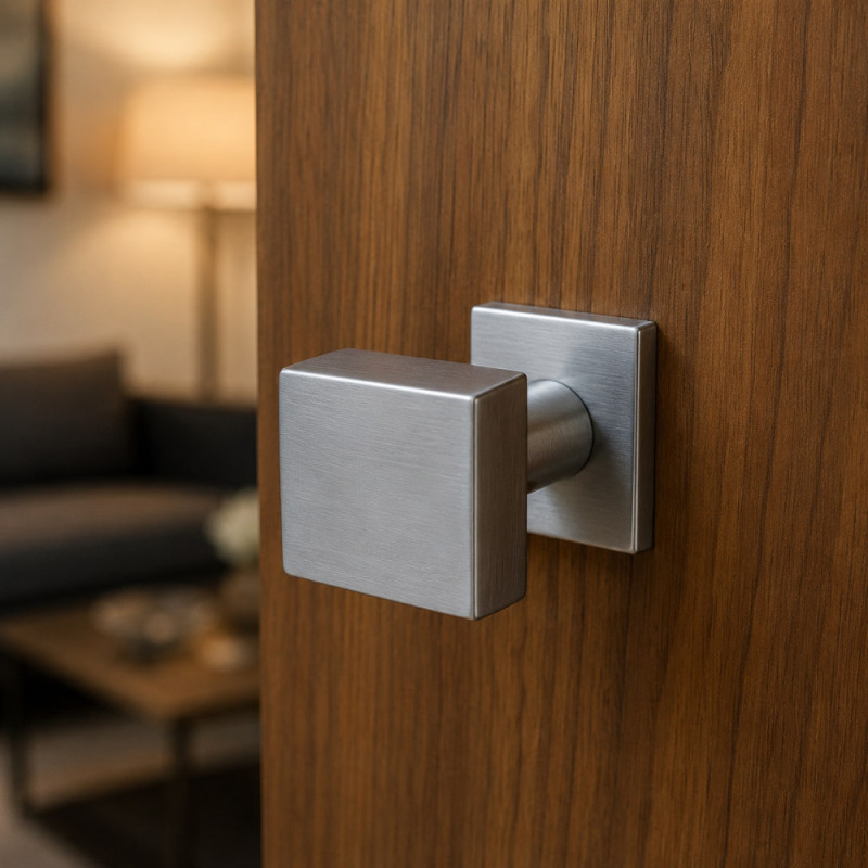 Pomo Cuadrado para Puerta Arieni 906 60x60 mm Roseta 50x50 mm