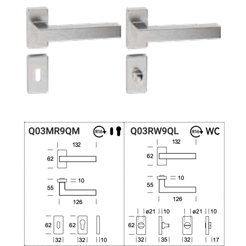 Reguitti Genève Q03 / 9QM Tirador Puerta Acero Inoxidable