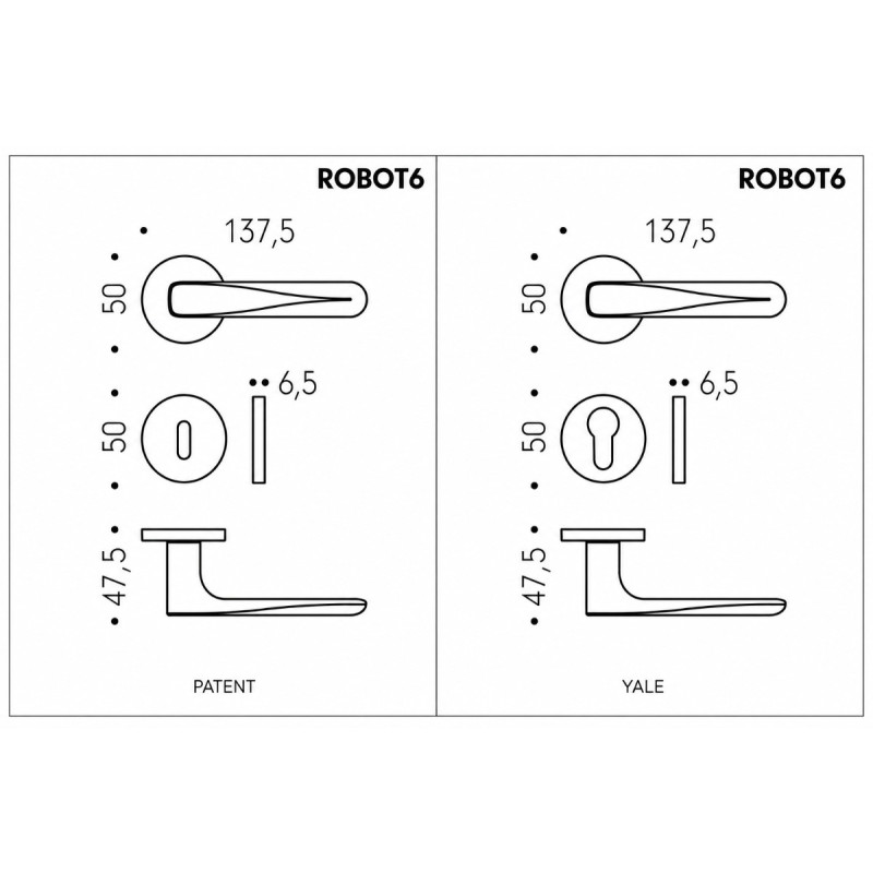 Robot6 Colombo Design Manilla para Puerta con Roseta Redonda 6 mm