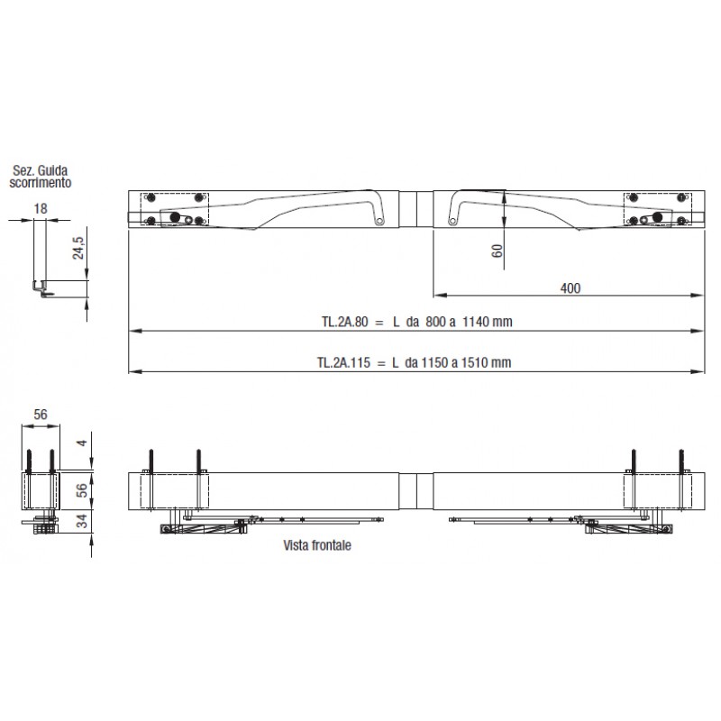 S TEL puerta doble 115-150cm 230Vac claroscuro en Shutters brazo oscilante